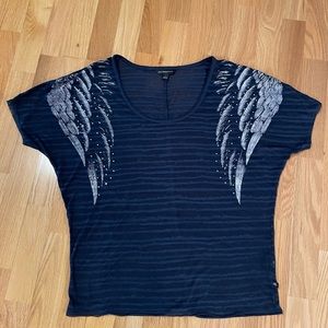 Rock & Republic Blue Studded Graphic Shirt Size Medium